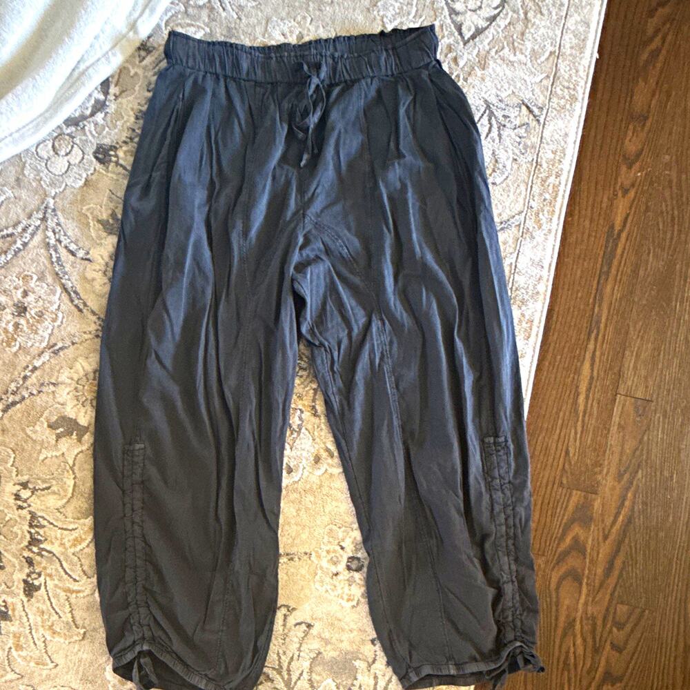 Free People New Women’s Black Solid Jogger Pants Drawstring Elastic Waist Logo L